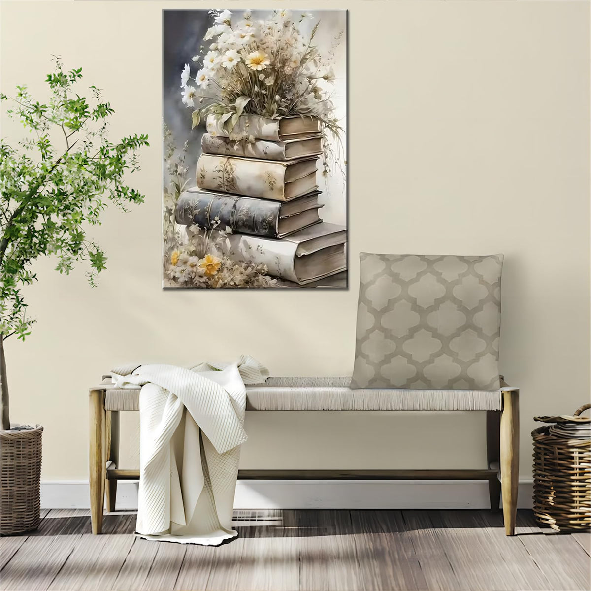 1pc of Artwork Featuring Inspirational Book Flower Art on Canvas, Suitable for Posters And Wall Decoration in Bathrooms, Living Rooms, Bedrooms, Offices, Dining Rooms, Framed Canvas Wall Art (Framed,16×24inch)