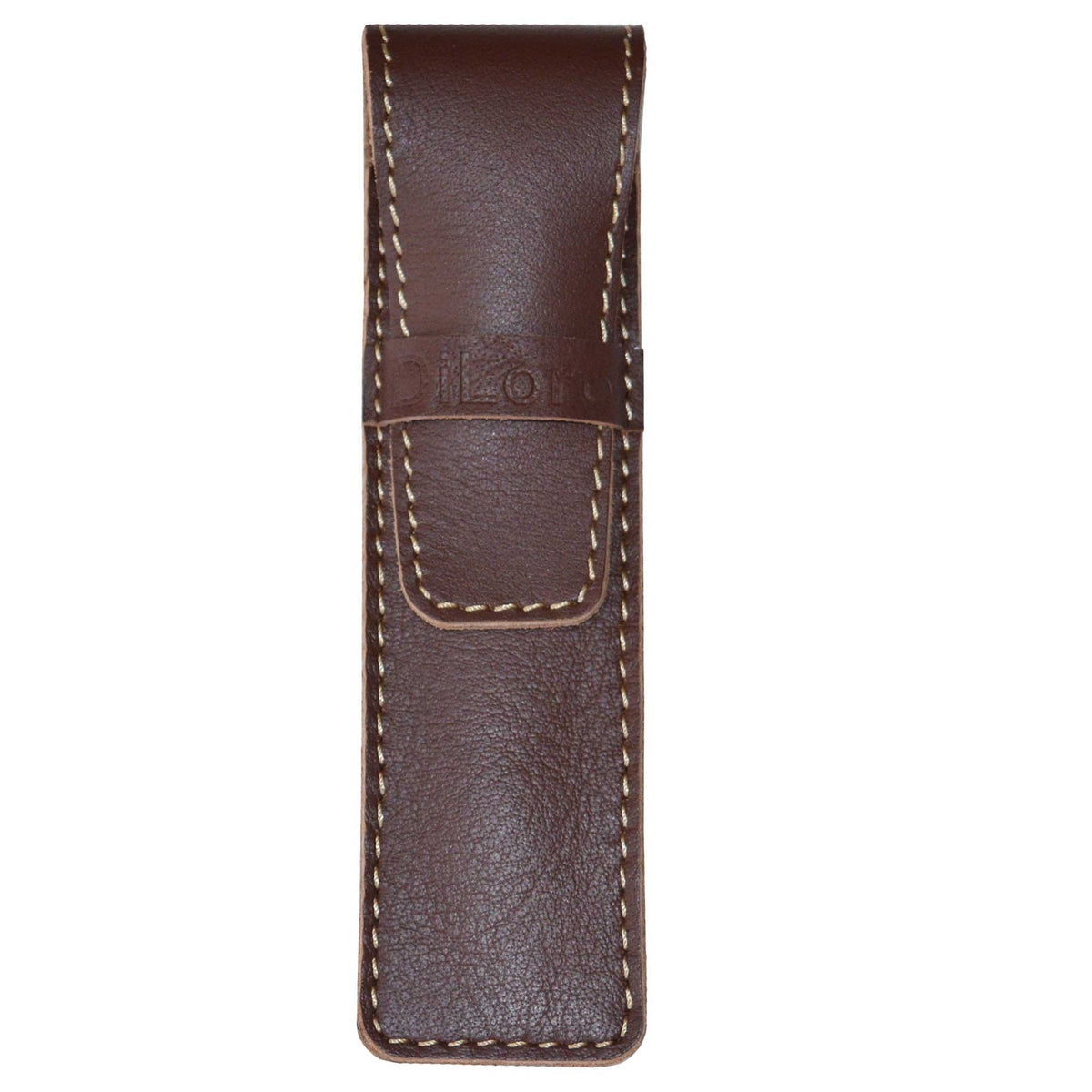 DiLoro Full Grain Thick Genuine Single Leather Pen Case Holder Pouch Pen Protector Pencil pencase (Buffalo Brown)