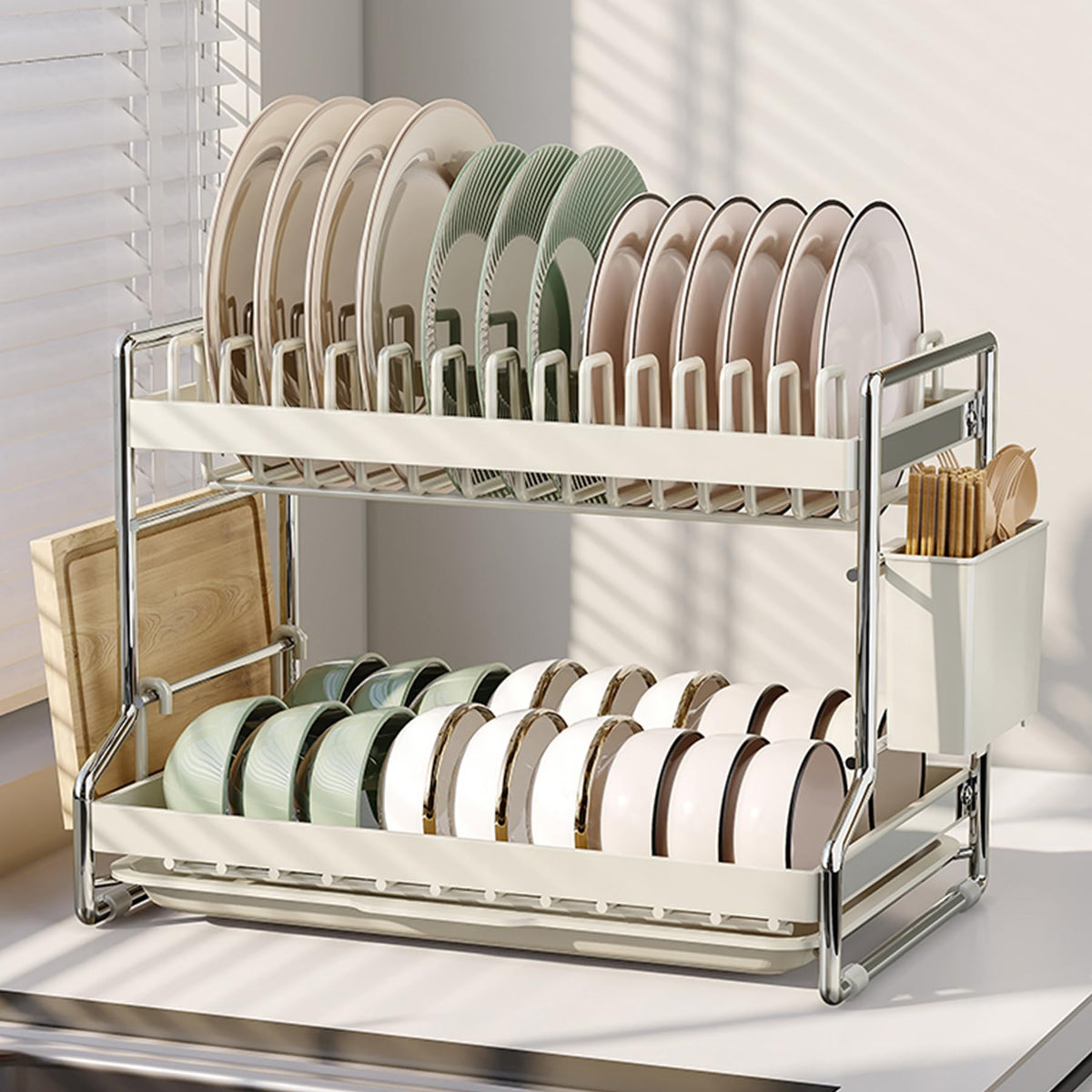 HOISIMDY 2 Tier Dish Drying Rack Dishes Organizer Rack Double Decker for Kitchen Counter