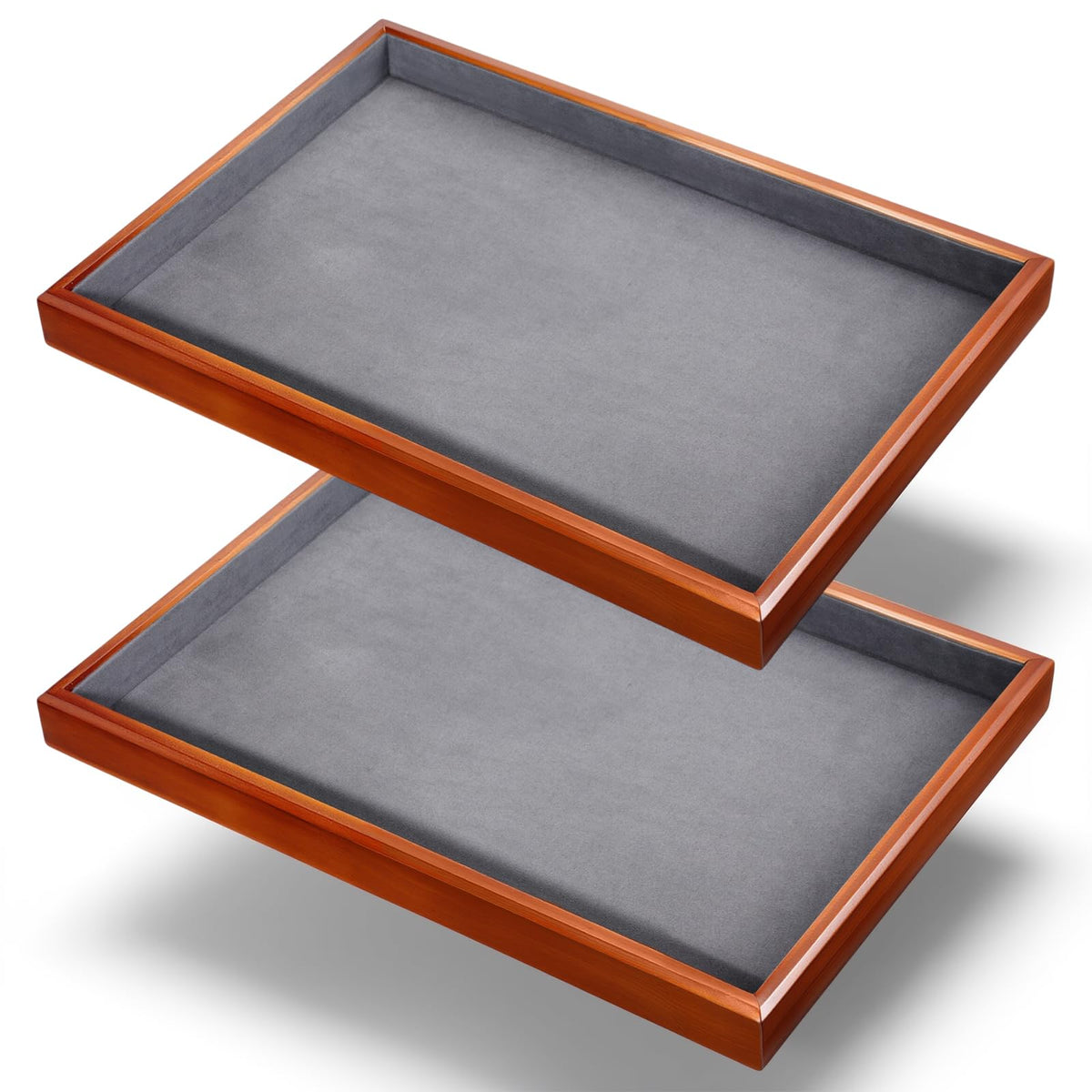 CroBlissful 2 Pcs Solid Wood Flat Jewelry Tray Stackable Jewelry Drawer Organizer Showcase Display Organizer Tray