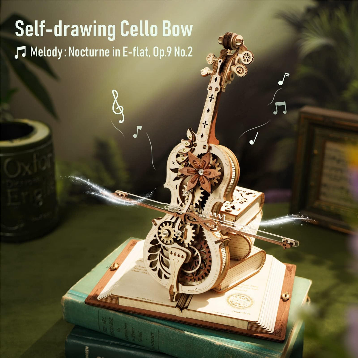 ROKR 3D Puzzles for Adults 1:5 Scale Cello Model Kit with Base 199pcs Wooden Music Box Building Kit Desk Gift for Men Women Hobby for Adults