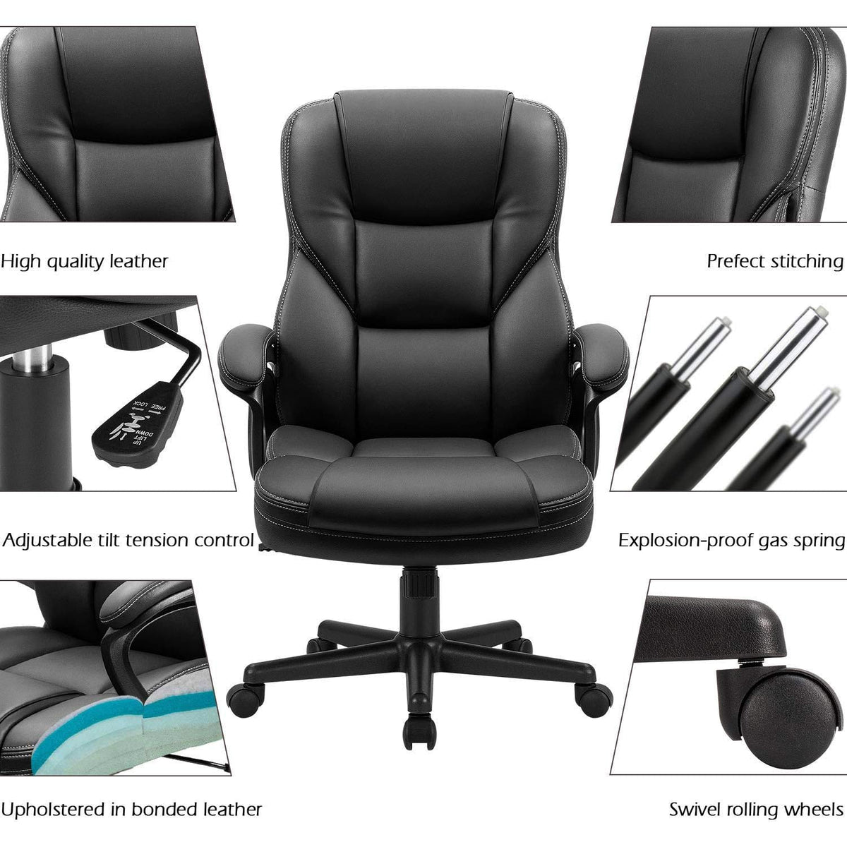 Furmax Office Executive Chair High Back Adjustable Managerial Home Desk Chair, Swivel Computer PU Leather Chair with Lumbar Support