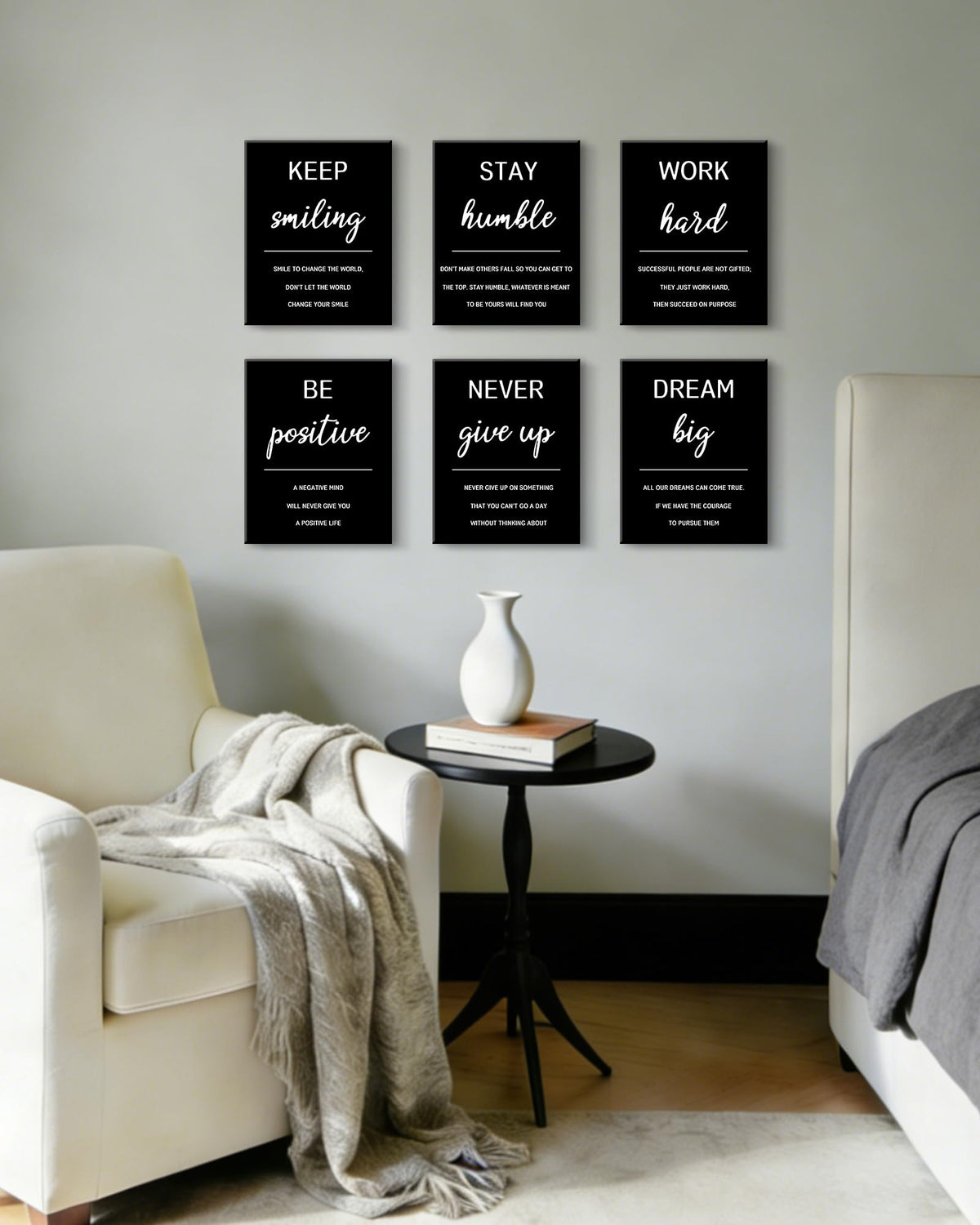 KUVIOKE Inspirational Framed Wall Art Motivational Quotes Wall Decor Encouraging Office Posters Positive Affirmations Sayings for Classroom Bedroom Living Room Ready to Hang Set of 6, 8x10in (Framed)