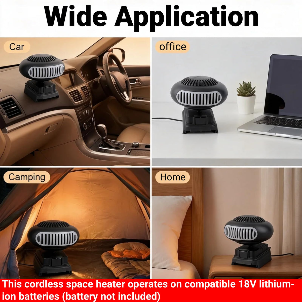 Cordless Space Heater 170W Battery Powered Portable Heater with Dual Temperature Settings and USB Ports for Office Desk Bedroom