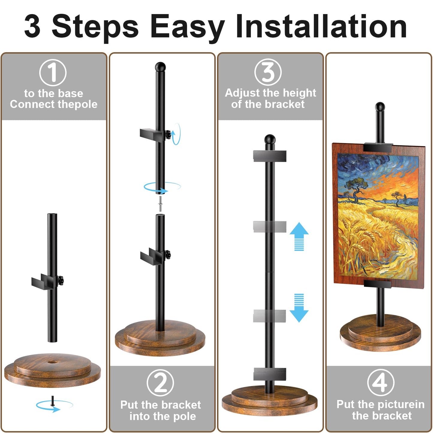 Adjustable Tabletop Easel Stand, Picture Easels for Display to 29" H, Picture Easels for Display, Black Easel, Picture Frame Stand, Adjustable Art Easel