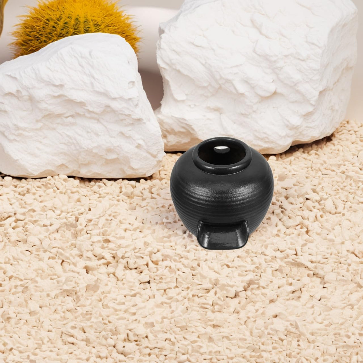 ibasenice Mini Ceramic Fountain Jar 3.54In Tabletop Water Feature with U-Shaped Spout Indoor Circulating Waterfall for Zen Garden Office Home Decor