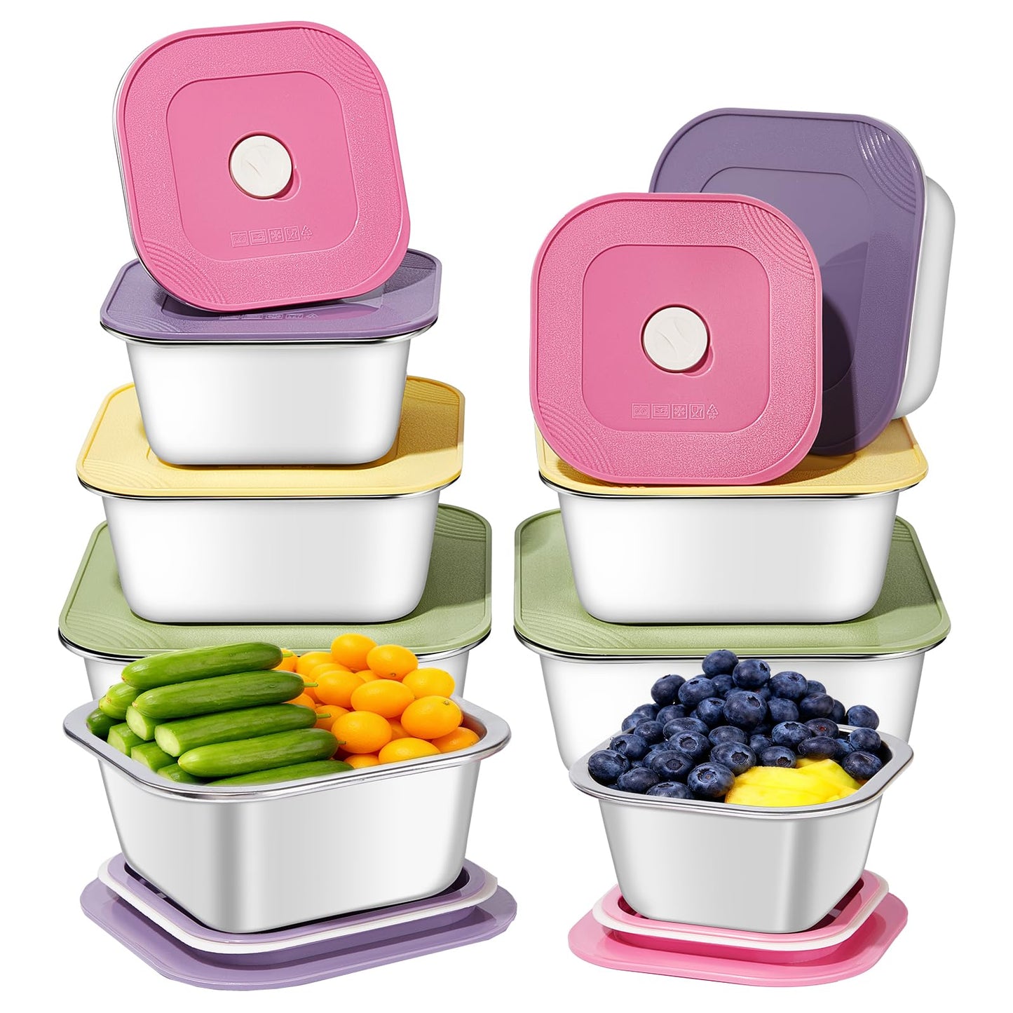 8-Piece Stainless Steel Food Storage Containers Set with 4 Colorful Lids – Airtight & Leakproof for Meal Prep, Lunch, Leftovers – BPA-Free, Dishwasher Safe – Durable Kitchen & Office Organizers