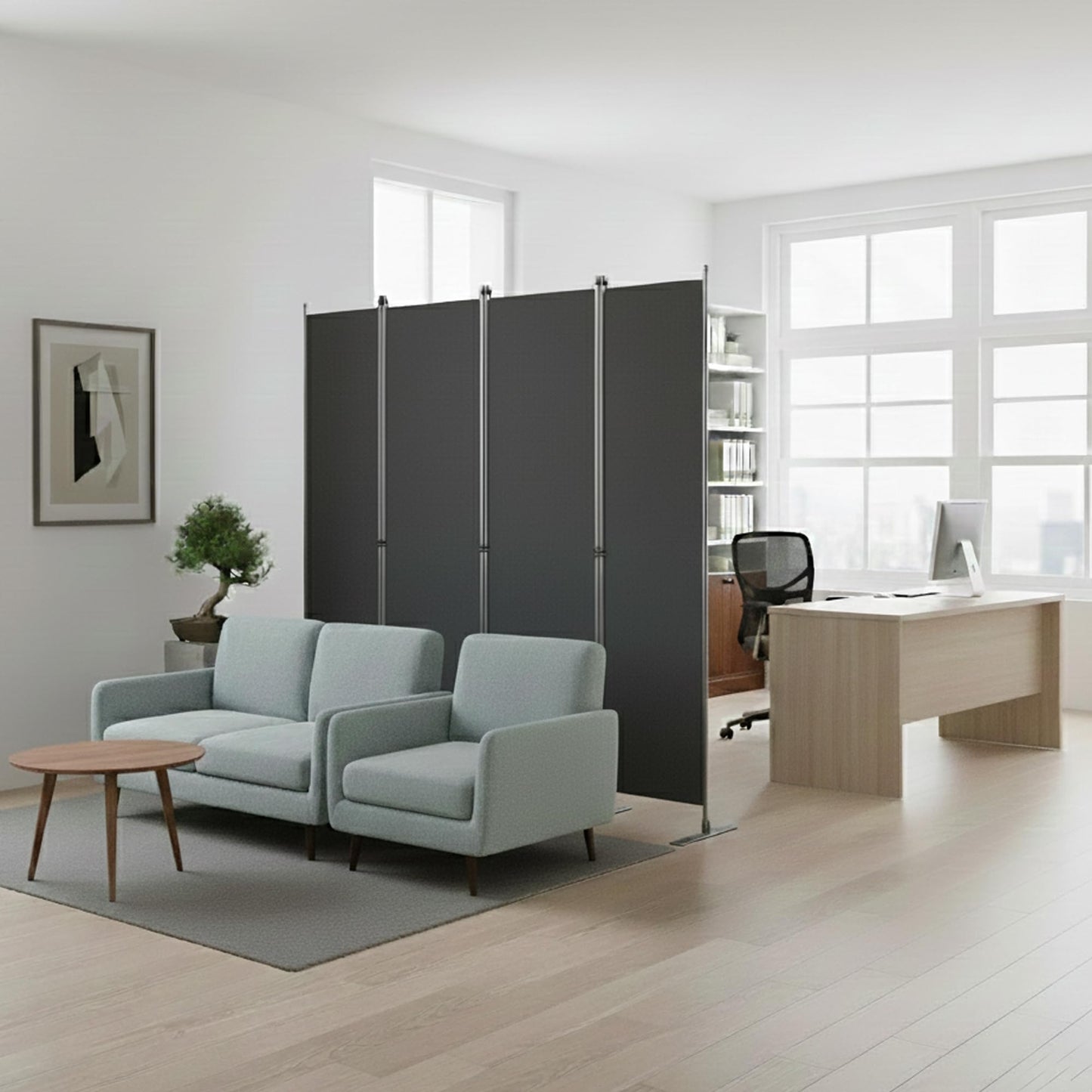 Room Divider 6FT Portable Folding Privacy Screen, 4 Panel Fabric Room Divider Freestanding Room Partition for Bedroom & Office，80" W X 71" H，Gray