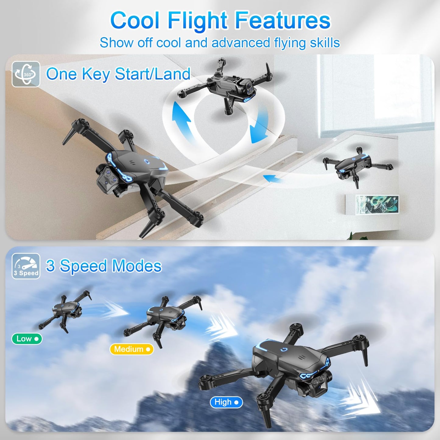 Naseto Drone with Camera 1080P HD, FPV Foldable Drone for Adults Kids, One-Key Take Off/Landing, 3D Flips, Altitude Hold, Speed Adjustment, Headless Mode, 2 Batteries, Toys Gifts for Boys Girls