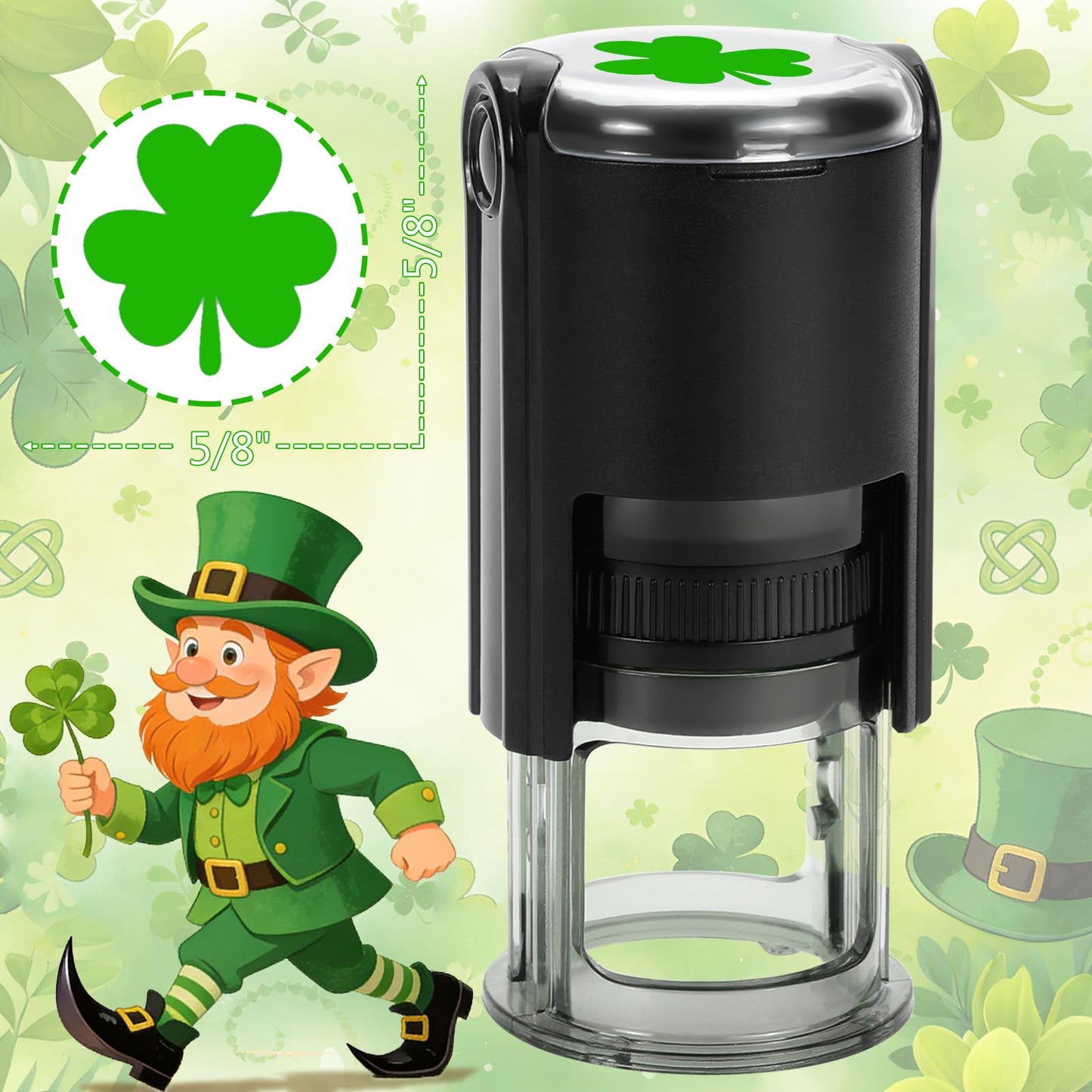 Bertiveny St. Patricks Day Stamp Shamrock Stamps Self Inking Lucky Clover Stamps for Irish St Patricks Day Three Leaf Clover Stamp for Card Making Supply Spring Holiday Stamp for Crafting