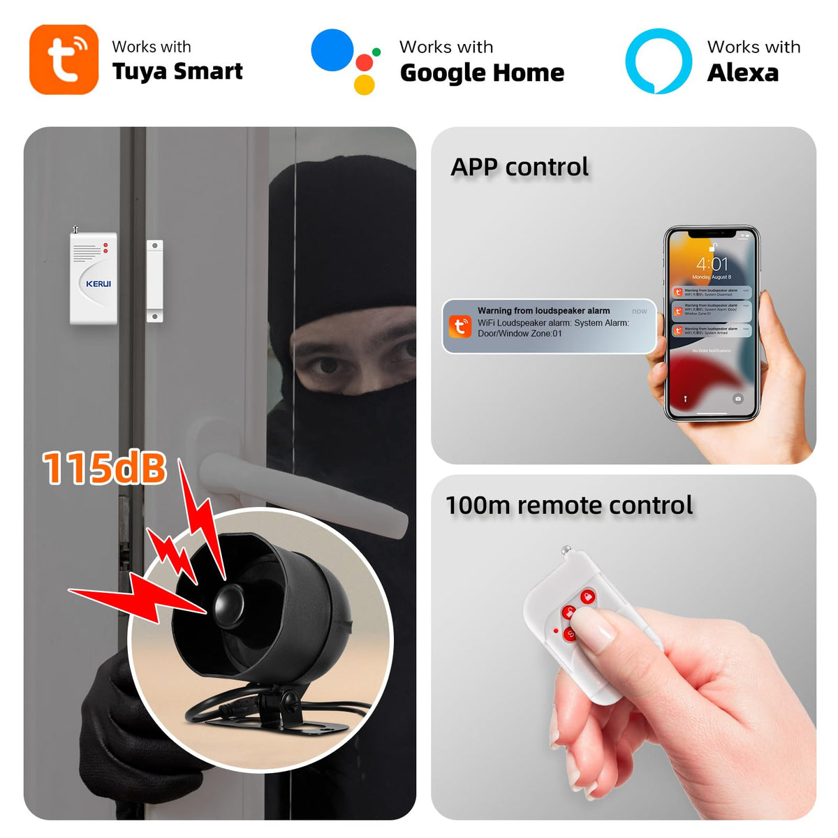 KERUI WiFi Home Security Alarm System 8-Piece kit Door Alarm System DIY Siren Door/Window Sensors Remotes Burglar Alarm for House Apartment Office,Compatible with Alexa Google Home