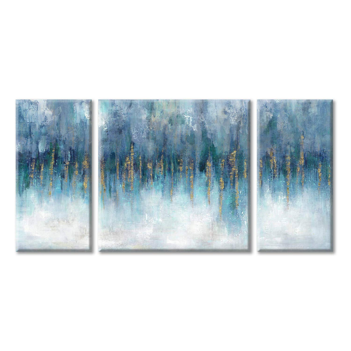 Modern Picture Abstract Canvas Artwork:Blue & White Wall Art on Canvas painting for Office (24'' x 24'' x 1 Panel + 24'' x 12'' x 2 Panels)