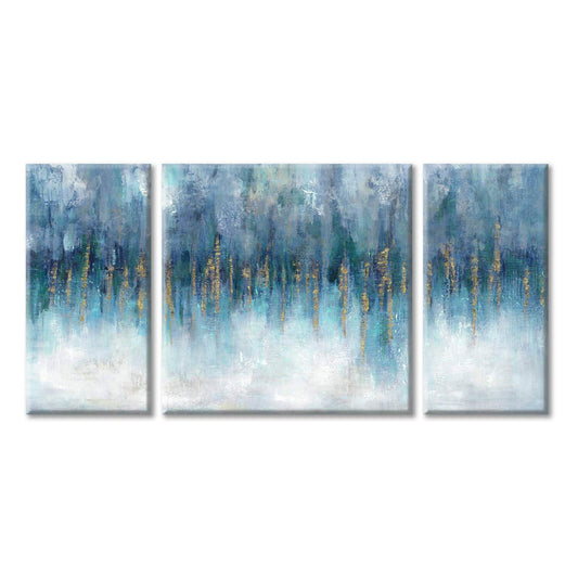 Modern Picture Abstract Canvas Artwork:Blue & White Wall Art on Canvas painting for Office (24'' x 24'' x 1 Panel + 24'' x 12'' x 2 Panels)