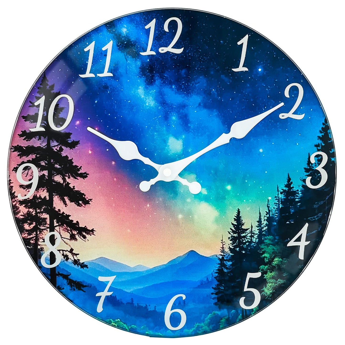 TGHHPC 12 Inch Wall Clocks Battery Operated - Premium Glass Silent Wall Clock, Unique Aurora Non Ticking Decorative Analog Clock for Bedroom Living Room Office Kitchen Gym Hotel Classroom Farmhouse