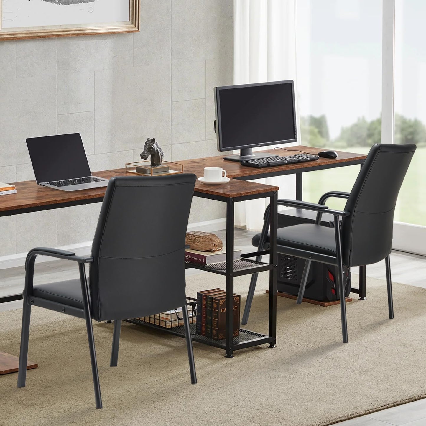 VACYOVKE Office Guest Reception Chair 600 lbs Capacity Leather Conference Room Chairs with Padded Armrests No Wheels Desk Chair Black