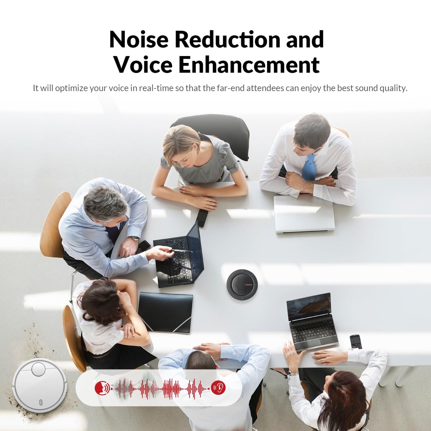 Conference Speakerphone, Daisy Chain up to 9 Speakerphones for 50 People, USB & Bluetooth Speaker with 4 Mics AI Noise Cancellation 360° Voice Pickup for Zoom,Teams,Conference Call Large Meeting Room