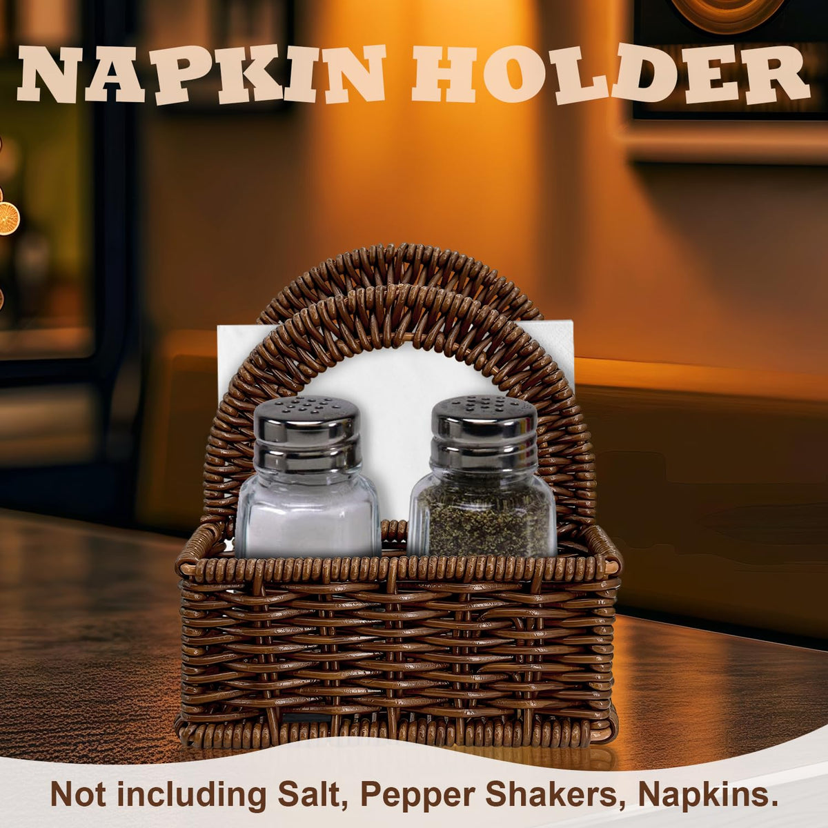 Plastic Rattan Napkin Holder with Salt and Pepper Shakers Holder for Table, Kitchen countertop Organizer - Multi-Functional Storage(Without Salt, Pepper Shakers & Napkins)