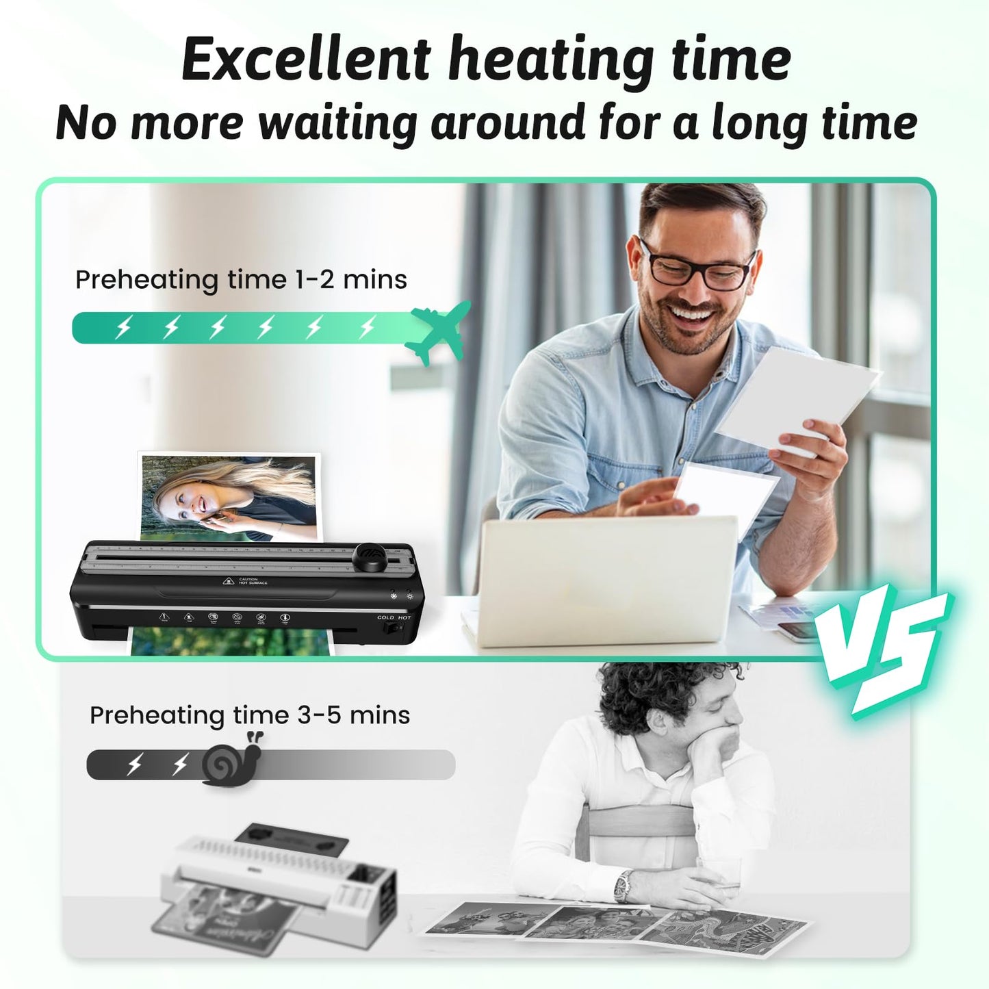 Laminator Machine 9 Inch Laminating Machine - A4 Cold Thermal Laminator Machine with Laminating Sheets, 8.5 x11 Personal Laminators for Teachers 90s Warm up, A4/A5/A6 Laminators for School Home