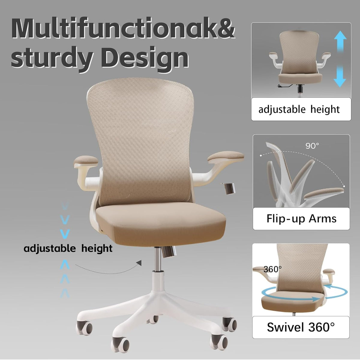 Ergonomic Office Chair with Adjustable Lumbar Support & Flip-Up Armrests - High Back Computer Desk Chair with Thickened Seat Cushion, Rolling Wheels for Home/Office Study Work