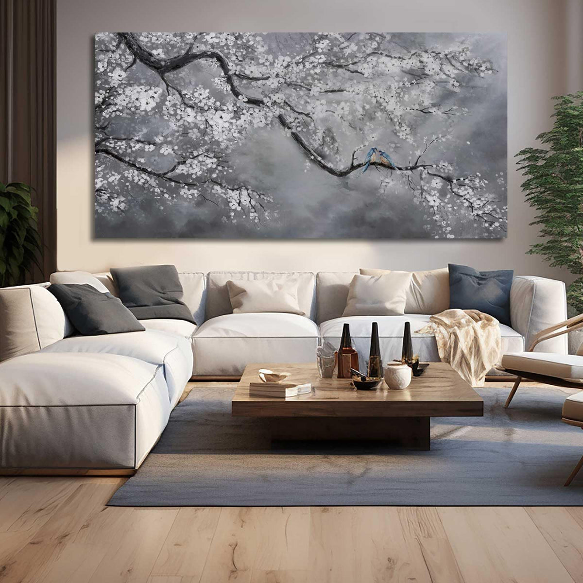 Artexist Canvas Wall Art/Grey Wall Decor 29"x58"/ Plum Blossom Oil Paintings/Large Artwork Wall for Living Room Bedroom Office Kitchen Home Decoration