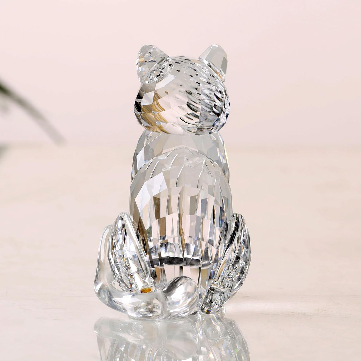 DOJOZ Crystal Cat Realistic Animal Kitten Art Figurine Collection Table top Ornament Statue Home Decor (White)