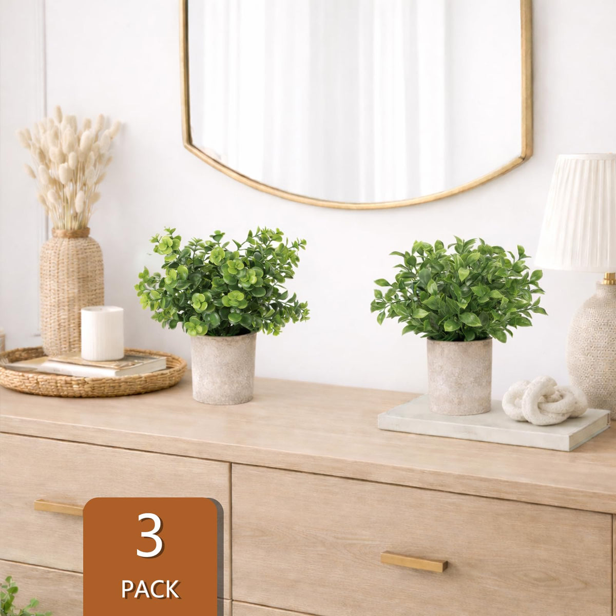 NyxGarden Small Plants Decor-Set of 3 Mini Artificial Plants, Lifelike Potted Greenery for Bathroom, Desk & Shelf Decor, No Maintenance Fake Plants for Home & Office Styling