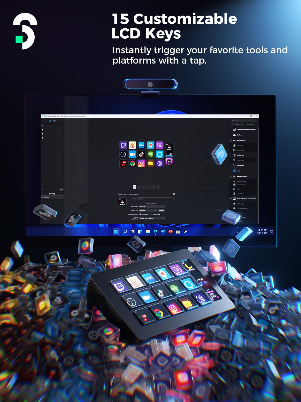 SOOMFON Stream Controller Stream Control Deck with 15 LCD Macro Keys Customizable to Trigger Actions in OBS Twitch YouTube Compatible with PC & Mac for Content Creators Streaming Gaming
