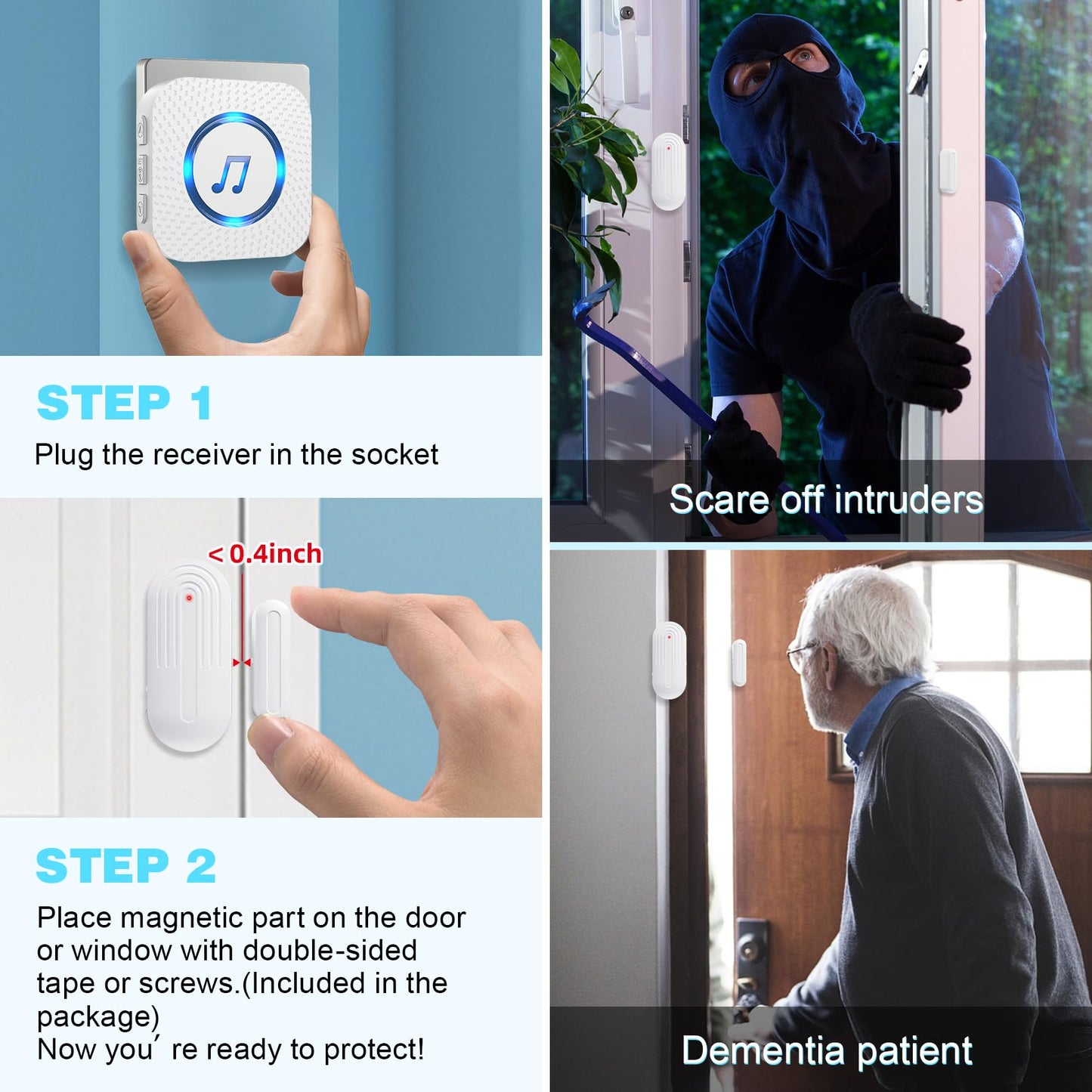 Door Chime,SanJie Wireless Door Sensor Chime When Door Opens,Door Entry Alarm Chime for Business/Home/Kids,500 FT Range,26 Chimes 5 Adjustable Volume, 2 Sensors + 1 Receivers