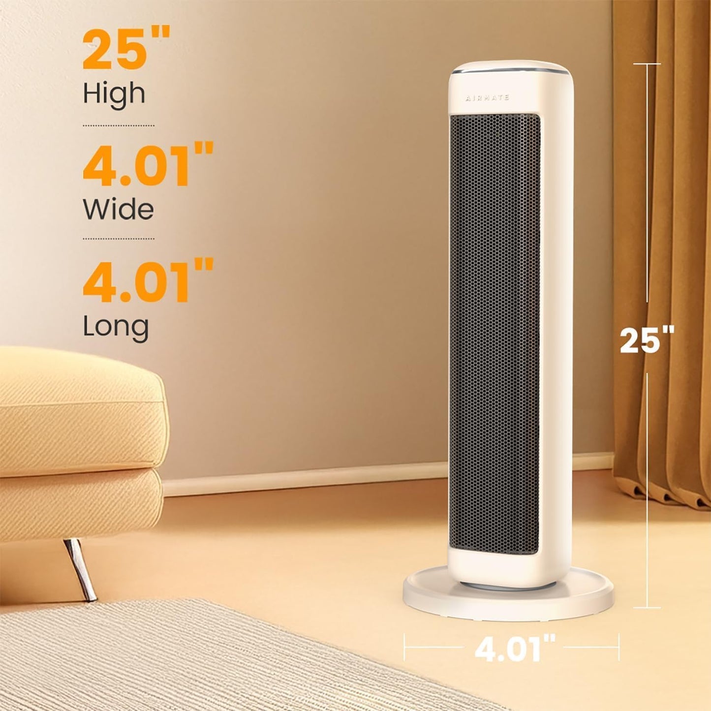 25" Space Heaters For Indoor Use Large Room, Electric Heaters For Indoor Use with Thermostat, Oscillating Room Heaters with Timer, Remote Control, Overheat Protection Tower Heater for Bedroom (Beige)