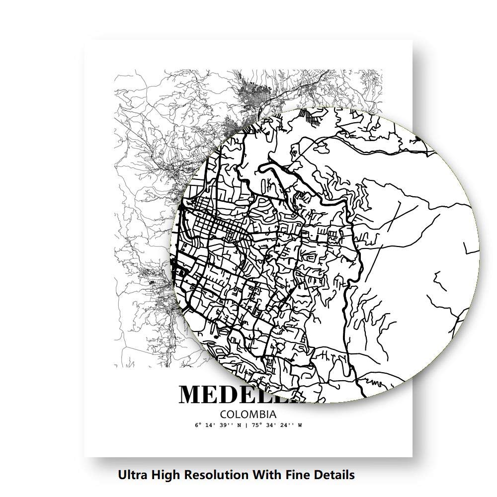 Eleville 8X10 Unframed Medellin Colombia City View Abstract Road Modern Map Art Print Poster Wall Office Home Decor Minimalist Line Art Hometown Housewarming wgn399