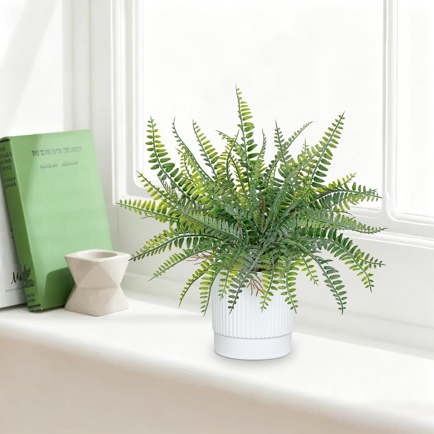 GnFlus Set of 2 Fake Plant Fern Potted Artificial Plants for Shelf Desk Home Bathroom Farmhouse Room Office Kitchen Farmhouse Coffee Table Decor