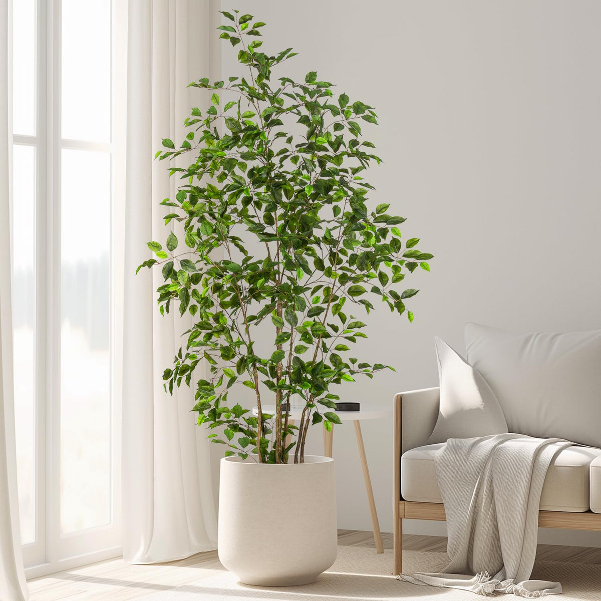 Bailikang Artificial Ficus Tree Indoor 6ft, Large Potted Faux Tree with Realistic Silk Leaves & Trunk for Home Office, Living Room Corner Decor