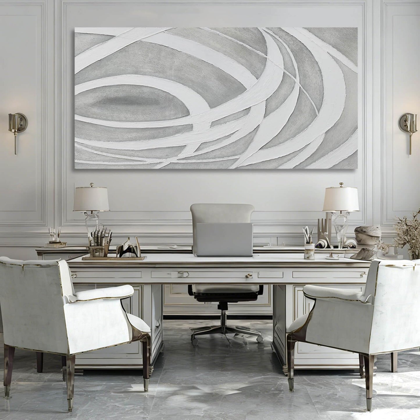MLART99 Large Abstract Gray White Canvas Wall Art Modern Neutral Line Print Poster for Bedroom Living Room Office Aesthetic Home Decoration 29x58 Inch