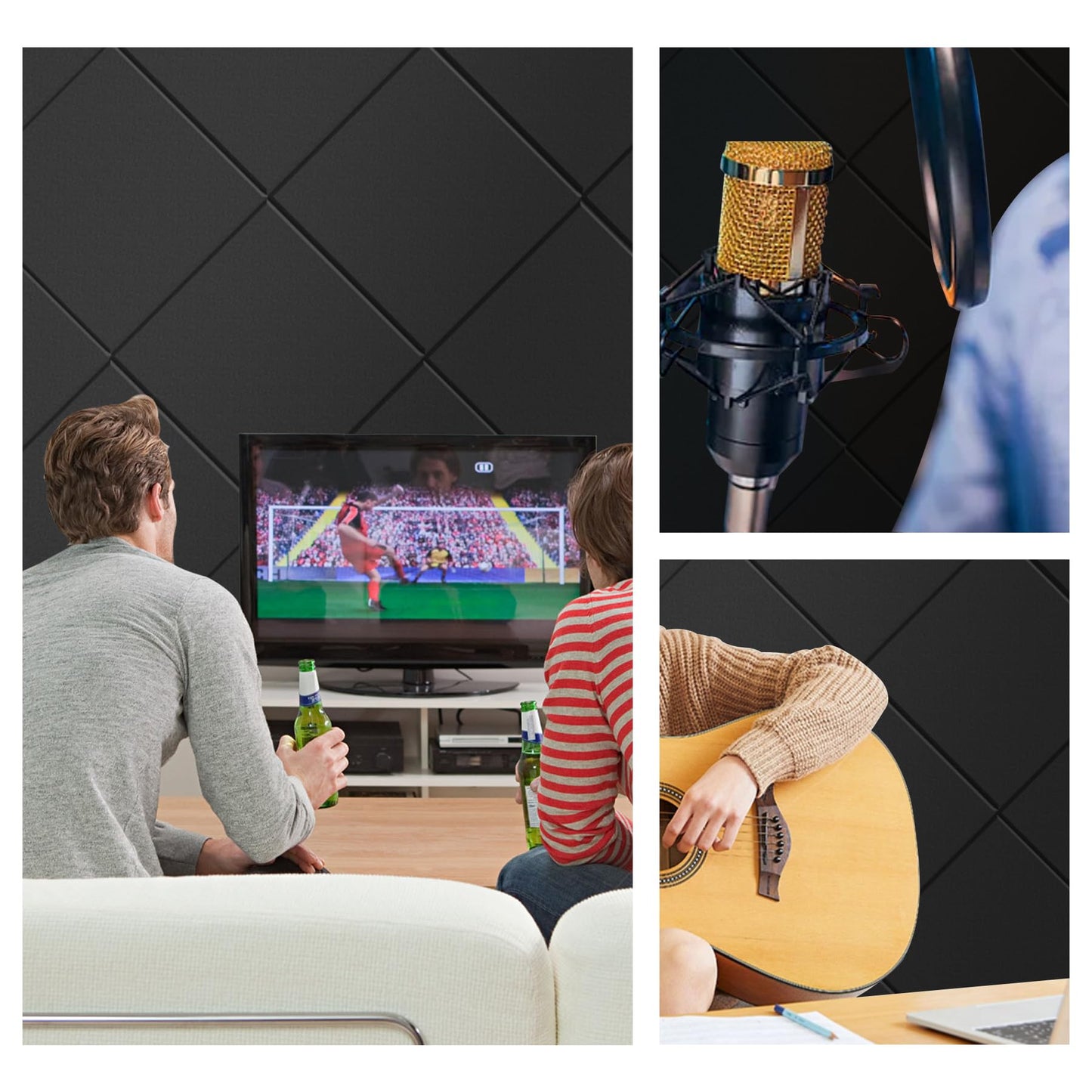 15 Pack Self-Adhesive Sound Proof Foam Panels for Walls, Acoustic Panels 12" x 12" x 0.35" High Density Sound Absorbing Tiles for Home Studio, Office, Gaming Room & Theater