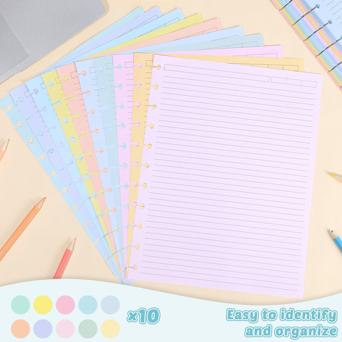 gisgfim 100 Sheets Letter Size Discbound Lined Refill Paper 8.5 x 11 Inch College Ruled Notebooks Planner Inserts 11 Disc Discbound Loose Leaf Paper Thicken for Writing School Office Supplies(Macaron)