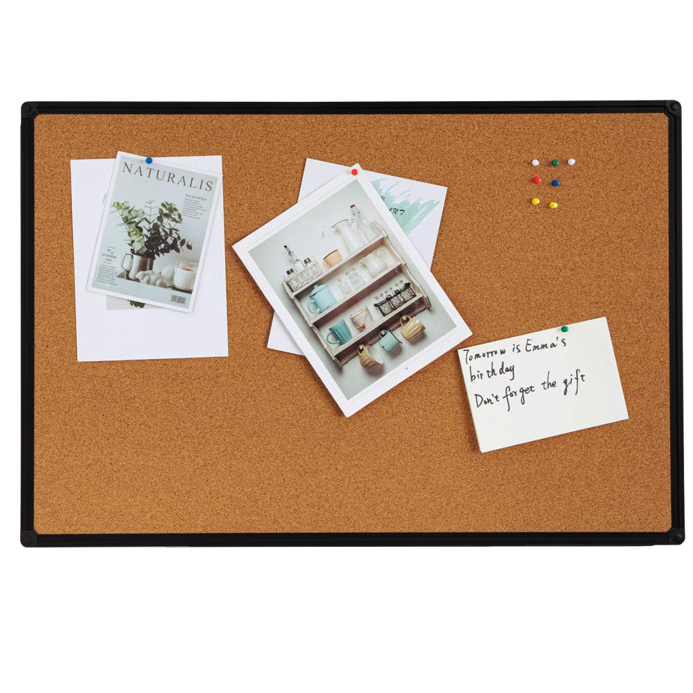 DexBoard Cork Board Bulletin Board for Wall, 24''x36'', Black Frame, Wall Mounted Decorative Hanging Pin Board, Perfect for Display and Organize in Office, School, Home Decor