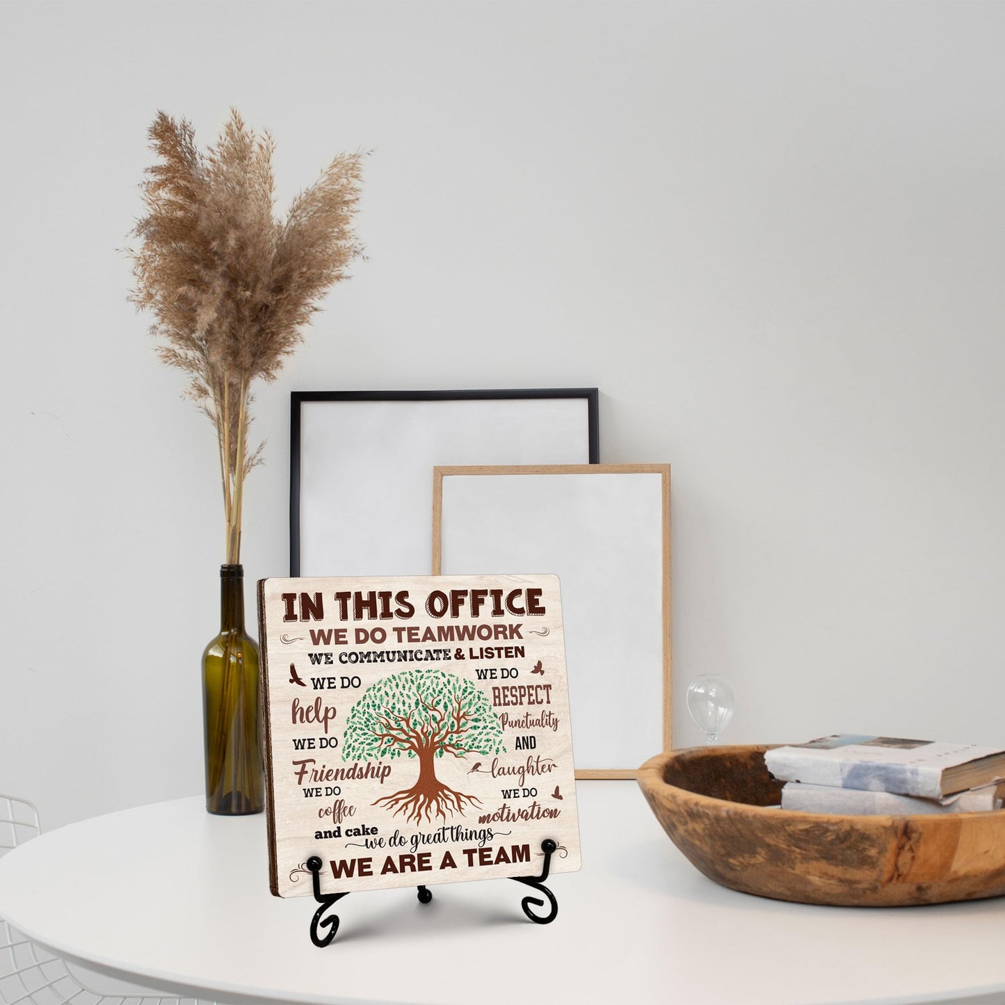 Team Definition Gifts for Women Men, Teams Signs for Work, In This Office We Are A Team Wooden Sign with Stand, Thank You Gifts for Coworkers Employees, Home Office Desk Decor, 5"x5"-C07