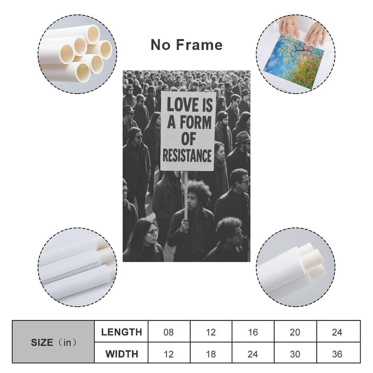 Love Is A Form of Resistance Protest Black And White Canvas Printing Wall Art Posters Prints Minimalist Scandinavian Equality Quote Wall Decor for Living Room Bedroom Office 12x18inch(30x45cm)