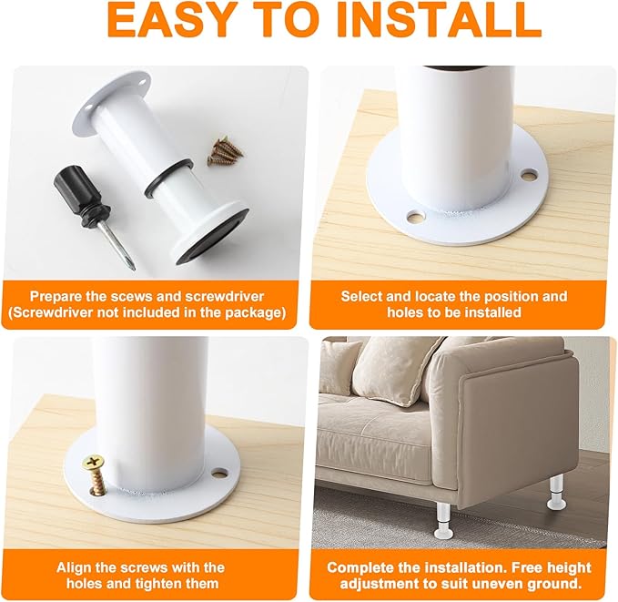 4 Pcs Adjustable Height Furniture Bed Support Legs 3.15-4.72 inch, Metal