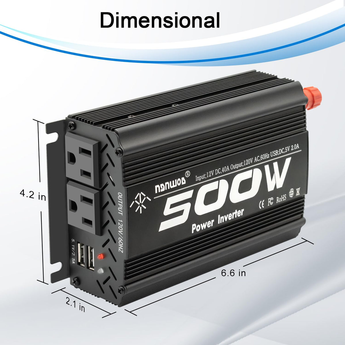 500 Watt Power Inverter car Inverter Rate 500W / Peak 1000W DC12V to AC 110V RV Inverter for Camping Charging Vehicle Power Inverter-Black(500W)