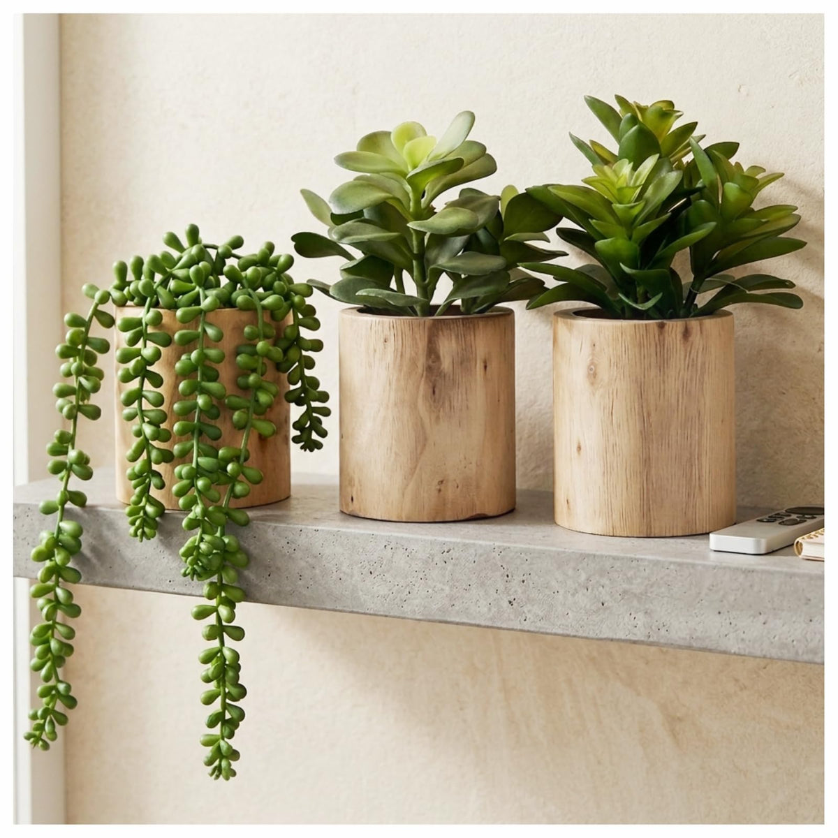 VINSUNI Artificial Succulents with Pots - Set of 3 Small Fake Plants for Aesthetic Room Decor - Realistic Mini Faux Greenery for Office Desk, Bookshelf, and Bathroom - Modern Home Accents