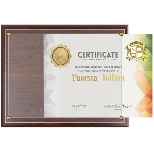 SHOP AWARDS AND GIFTS 8.5 x 11 Certificate Frame Holder, Slide in Wall Plaque Display, 10.5 x 13 Inch Board, Multiple Colors (Walnut)