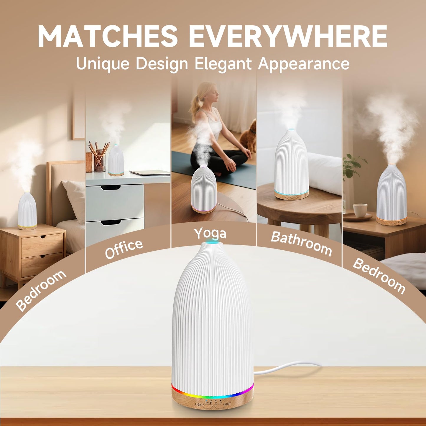 URPOWER 100ML Essential Oil Diffusers for Home, Ultrasonic Aromatherapy Diffuser with 7 Color Changing Lights, Timer & Auto Shut-Off, Scent Diffuser for Bedroom, Office, Yoga