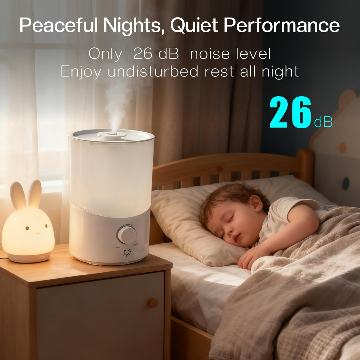 Cool Mist Humidifier for Bedroom, 3L Top Fill Ultrasonic Air Humidifier with Adjustable Knob Control, Quiet Operation, Auto Shut-Off, BPA-Free for Home, Baby, Office, Plants M4