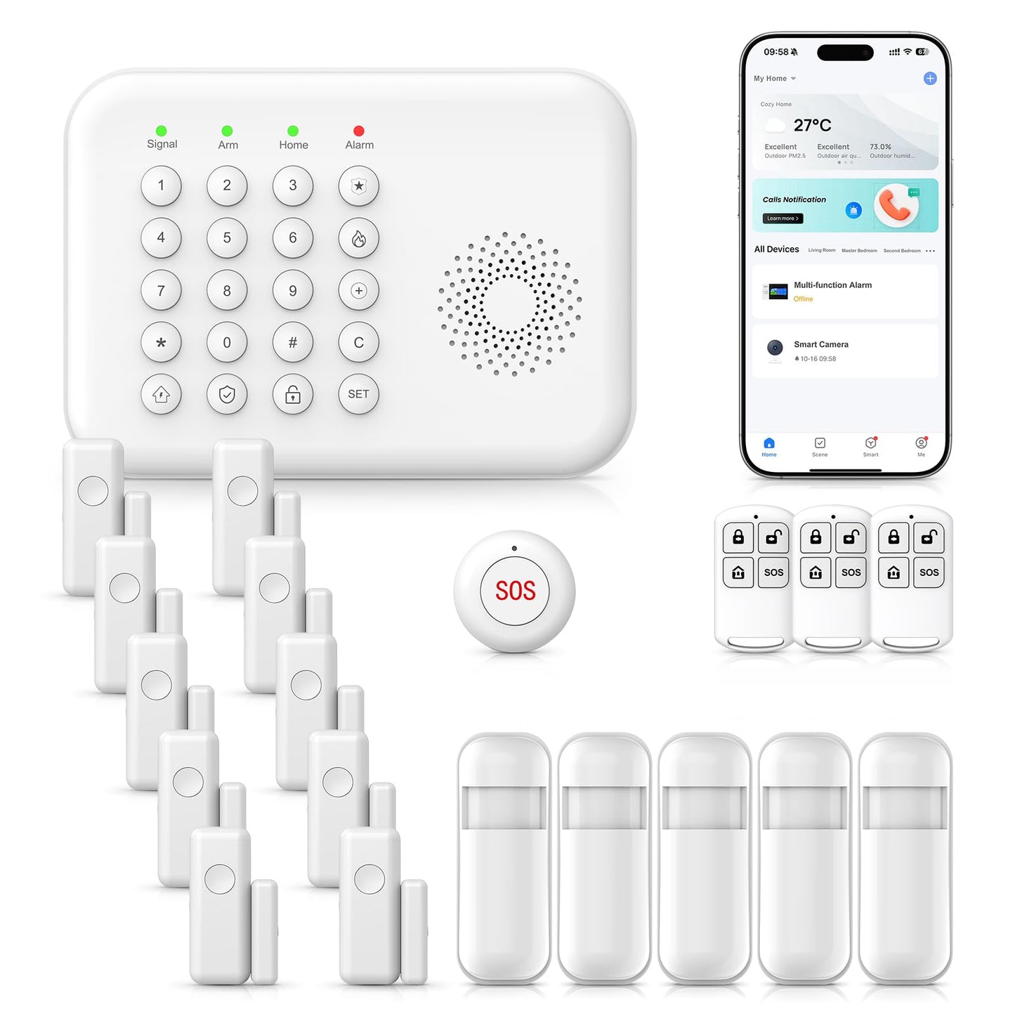 Alarm System for Home Security,20-Piece WiFi+4G Home Alarm DIY Kit,SOS Button,Window Alarms,Remotes,Motion Detectors,Phone App Control,Work with Alexa/Google,NO Monthly Fee for Apartment,Kids Safety
