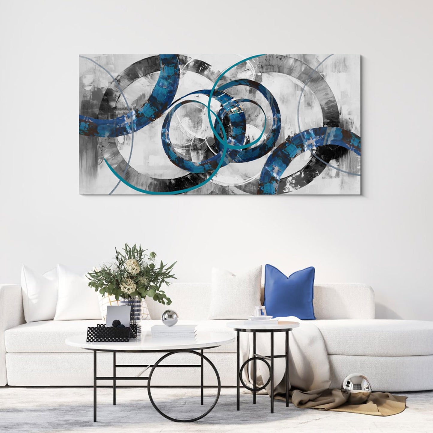 XLSJERST Large Wall Art for Living Room – Blue Abstract Canvas Artwork Designed Elegant and Minimalist Style Perfect for Bedrooms Offices and Modern Home Decoration
