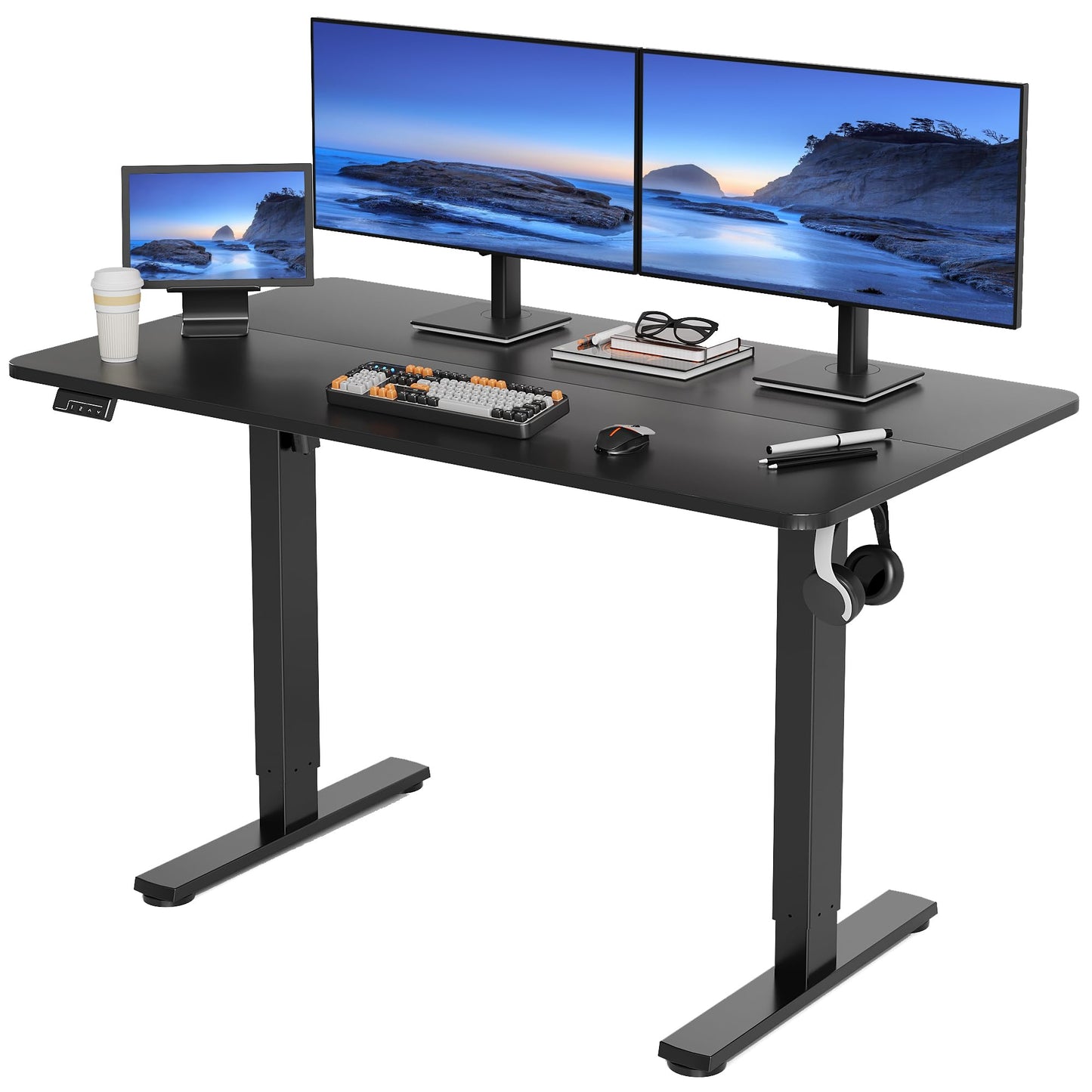 LongKe Electric Standing Desk Adjustable Height, 48x24 Inches Sit Stand up Desktop for Home Office, Ergonomic Rising Computer Table with Memory Preset, Black