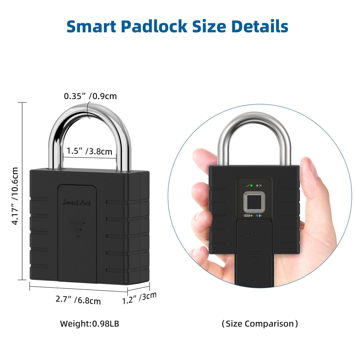 KENRONE Smart Padlock with Keys, Heavy Duty Fingerprint Padlock, Remote Authorization via Phone, with Rest Key and 2 Keys,Waterproof Padlocks for School Locker,Truck,Warehouse,Gate,Office,Door