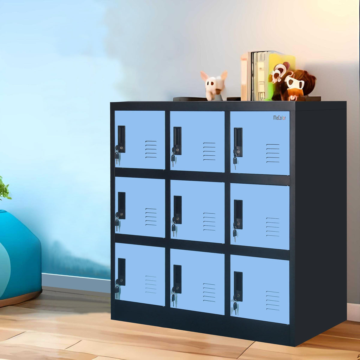 MECOLOR Metal Kids Locker for Girls Bedroom and Playroom Storage for Clothes,Bags,Toys and Book (Blue, 9D)