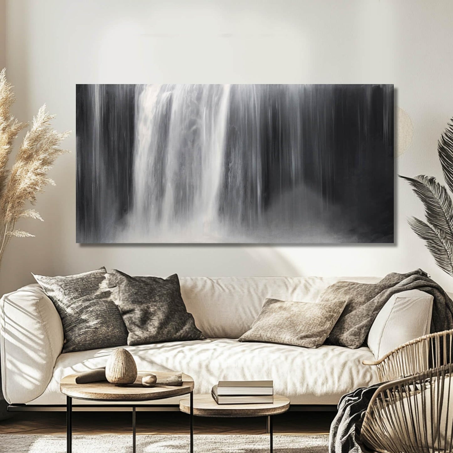 Artexist Abstract Waterfall Picture Living Room Decor Abstract Wall Art Black and White Artwork Modern Office Home Decor 20X40 Inch